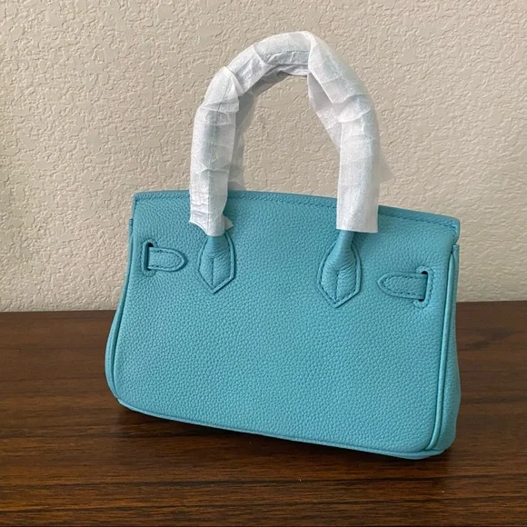 Turquoise Mini 20 Pebble Leather Lock Key Belted Satchel Bag Crossbody S14/B1 - Picture 3 of 13